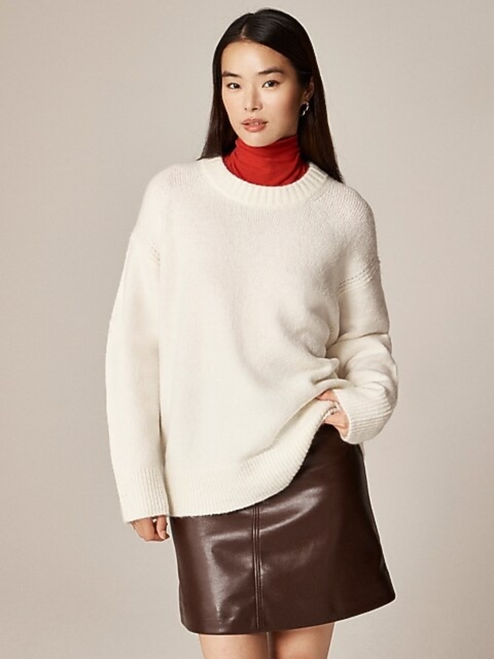 NWT J.Crew Top Rated Relaxed Crewneck Pullover Sweater Ivory L